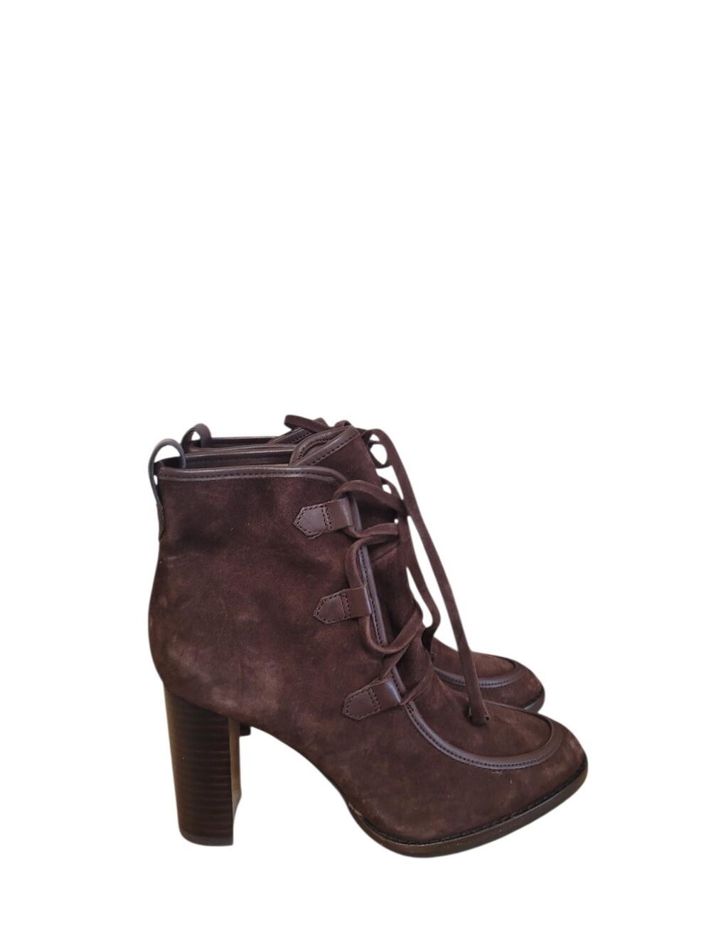 New Lauren Ralph Lauren Mable Suede Lace Up High Heel Ankle Boots Brown 6.5 - Picture 2 of 6